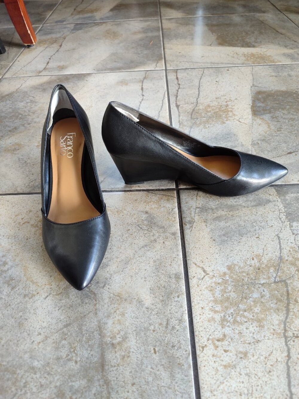 Franco Sarto Frankie Black Leather Wedge Pumps Size 8M